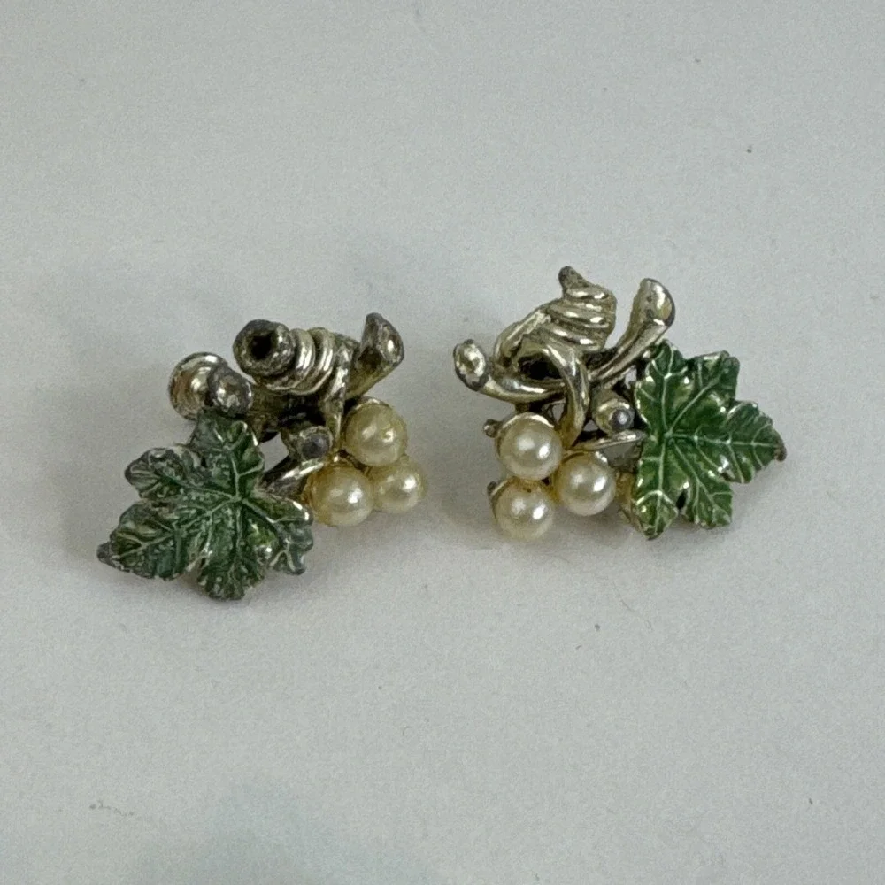 Vintage Silvertoned Grapevine Earrings With Faux Pearl Grapes Lot Of 3